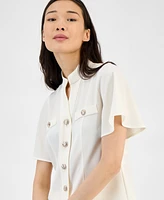 Anne Klein Women's Mandarin-Collar Button-Front Blouse