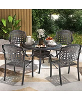 4pcs Patio Cast Aluminum Armrest Chairs Dining Stackable Outdoor White