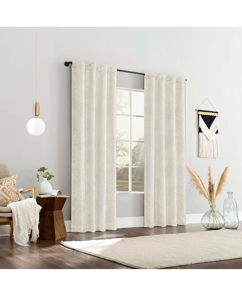 Pedra Paisley Embroidery 100% Blackout Back Tab Curtain Panel