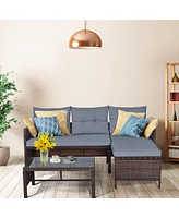 3PCS Patio Wicker Rattan Sofa Set Outdoor Sectional Conversation