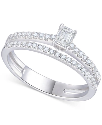 Diamond Emerald Cut Double-Row Engagement Ring (1/2 ct. t.w.) 14k White Gold