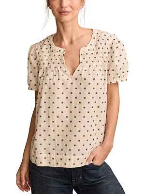 Lucky Brand Women's Clip Jacquard Puff-Sleeve Top