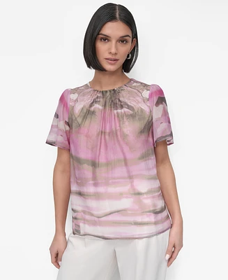 Dkny Women's Printed Puff-Shoulder Blouse