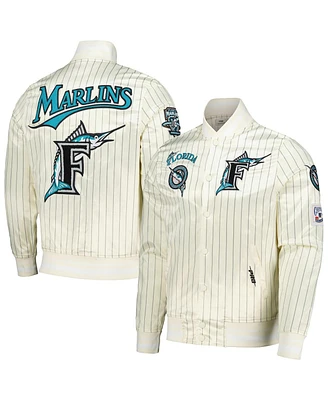 Pro Standard Men's Cream Florida Marlins Cooperstown Collection Pinstripe Retro Classic Satin Full-Snap Jacket