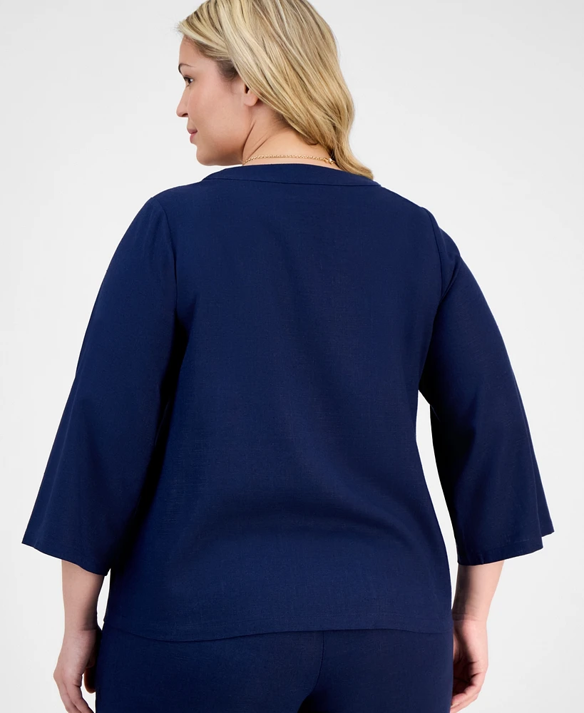 Jm Collection Plus Metallic Embroidered V-Neck Top, Exclusively at Macy's