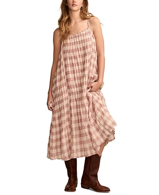 Lucky Brand Women's Smocked Gingham Midi Dress