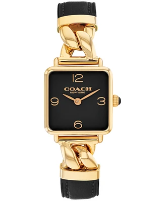 Coach Women's Cass Gold-Tone Stainless Steel and Black Leather Strap Watch, 22mm