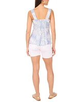 Vince Camuto Women's Tropical-Print Square-Neck Smocked-Back Sleeveless Top