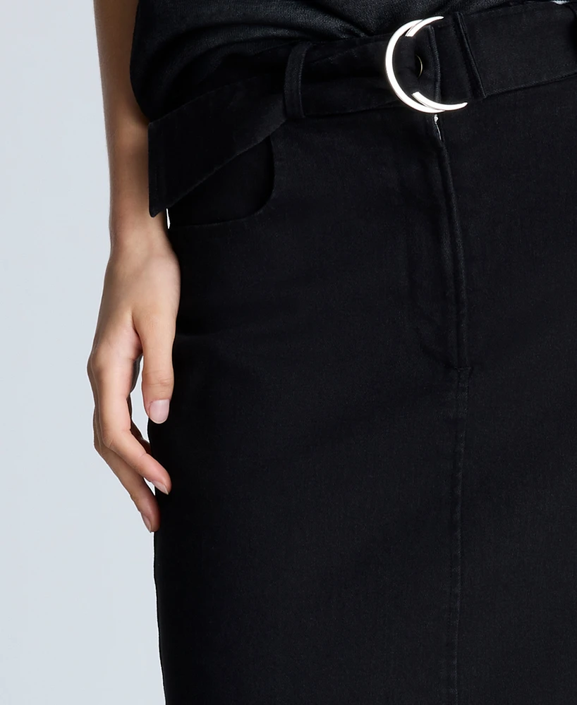 Kenneth Cole Women's Belted Denim Maxi Skirt