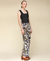 Avec Les Filles Women's Printed Linen-Blend Cargo Pants