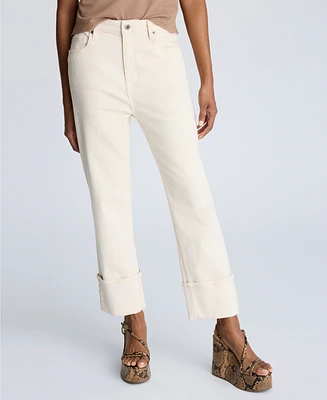 Kenneth Cole Women's High-Rise Straight-Leg Wide-Cuff Jeans