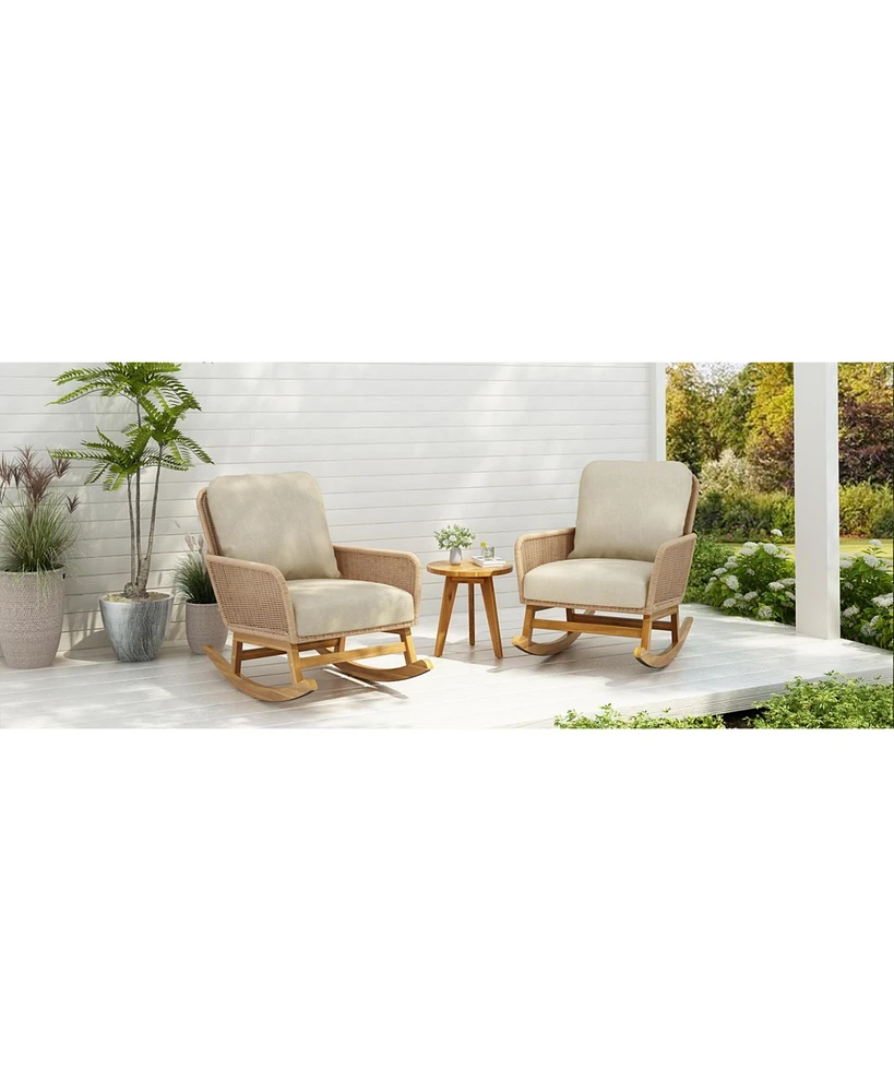 Modern 3-piece outdoor set, rocking chairs, table, beige cushions