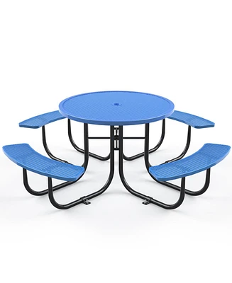 Round Outdoor Steel Picnic Table 46" with umbrella pole,Blue