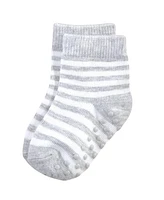 Touched by Nature Baby Boys Organic Cotton Socks with Non-Skid Gripper for Fall Resistance, Blue Black, 6-12 Months