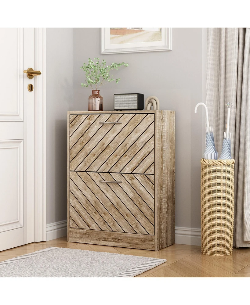 the 2-door wooden shoe cabinet and fashionable shutter door design, sturdy durable, efficient stored