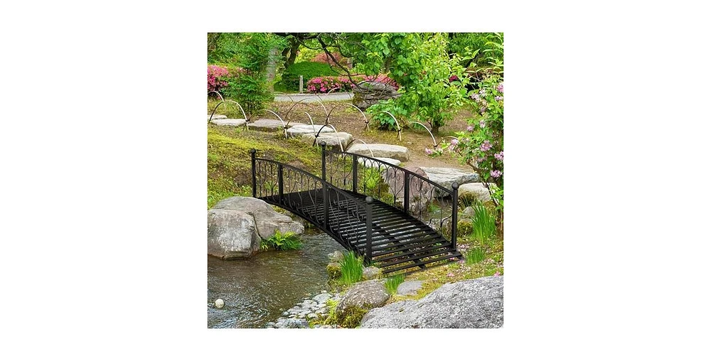 Outdoor Arch Garden Bridge with Side Rails for Elegant Landscaping and Garden Paths
