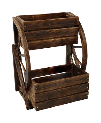 Indoor/Outdoor 2-Tiered Rustic Fir Wagon Wheel Planter