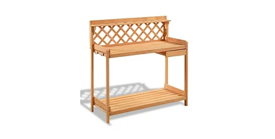 Outdoor Home Garden Wooden Potting Bench with Storage Drawer