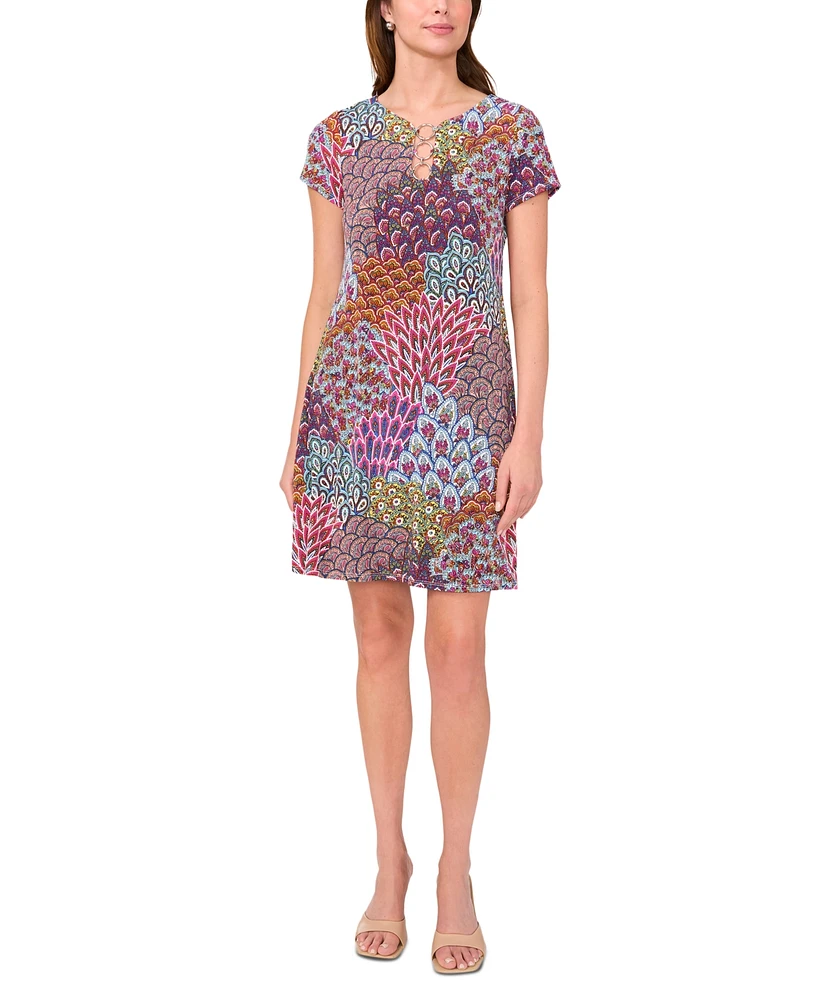 Msk Women's Three-Ring Keyhole-Neck Printed Jersey Dress