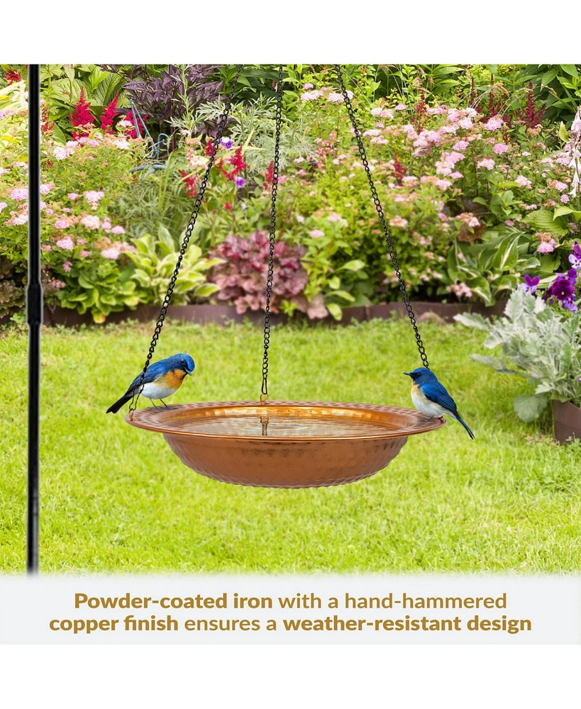 Outdoor Hanging Bird Bath or Bird Feeder with Copper Finish and Hanging Chain - 12"