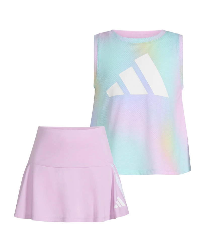 adidas Toddler and Little Girls 2-Piece Printed Tank 3-Stripe Skort Set
