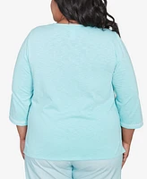 Alfred Dunner Plus Size St. Thomas Asymmetrical Dragonfly Embroidery Top