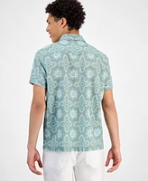 Sun + Stone Men's Avon Short Sleeve Medallion Print Linen Blend Button-Front Shirt, Exclusively at Macy's