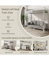 Twin Loft Bed Frame with 2 Ladders Full-length Guardrail