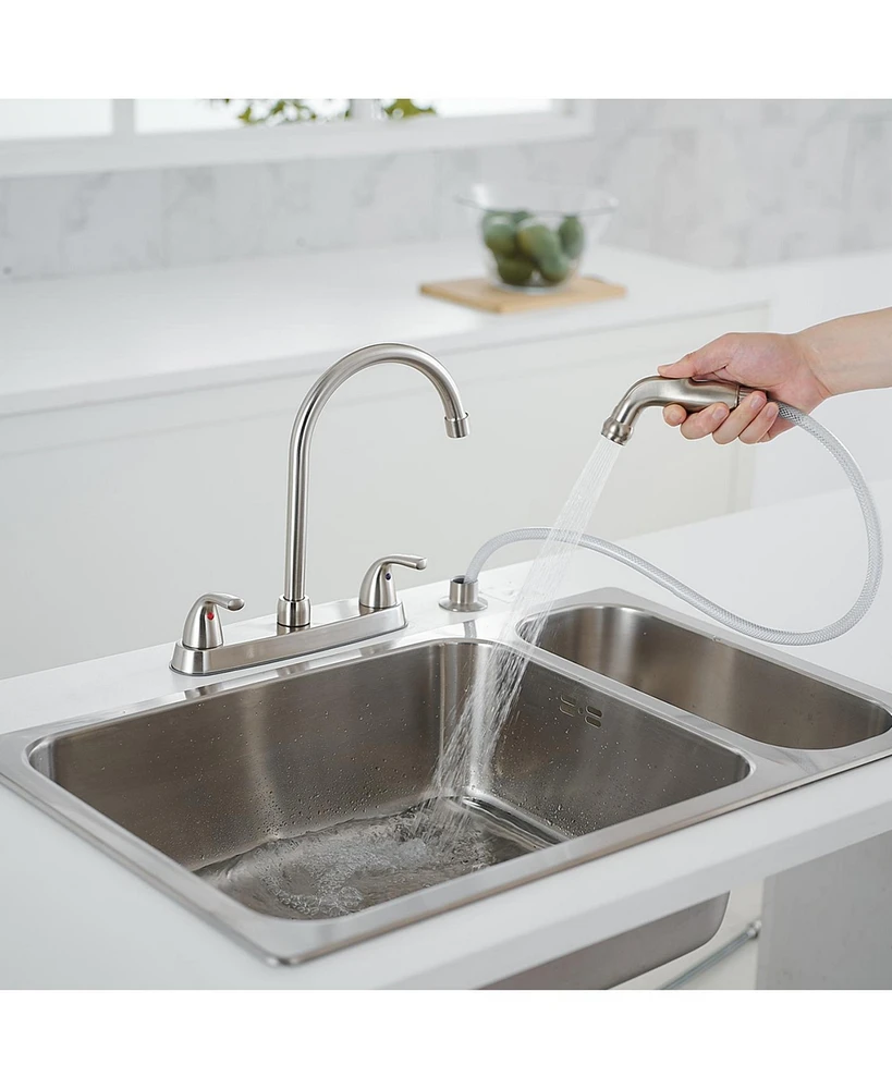 Two-Handle 4 Holes Standard Kitchen Sink Faucet With Side Sprayer Brushed Nickel