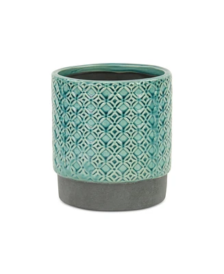 Ceramic Round Pot Planter with Geometric Design – Indoor/Outdoor Use