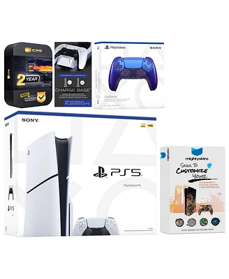 Sony Playstation 5 Slim Disc with Extra Volcanic Red Controller, Charging Dock and MightySkins Decal Voucher + 2 Year Cps Extended Warranty