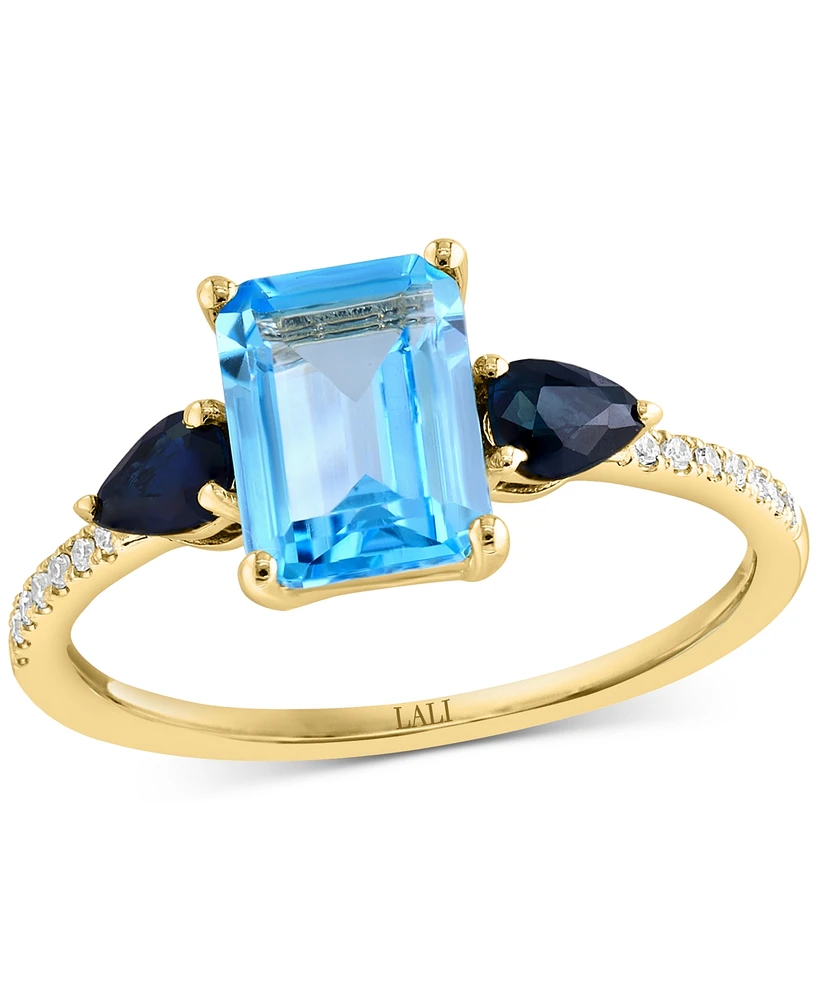 Lali Jewels Multi-Gemstone & Diamond (1/20 ct. t.w.) Ring 14k Yellow Gold