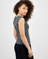 I.n.c. International Concepts Petite Printed Side-Ruched Mesh Tank Top, Exclusively at Macy's