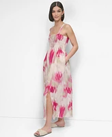 Dkny Women's Printed Rumpled Voile Smocked Dress
