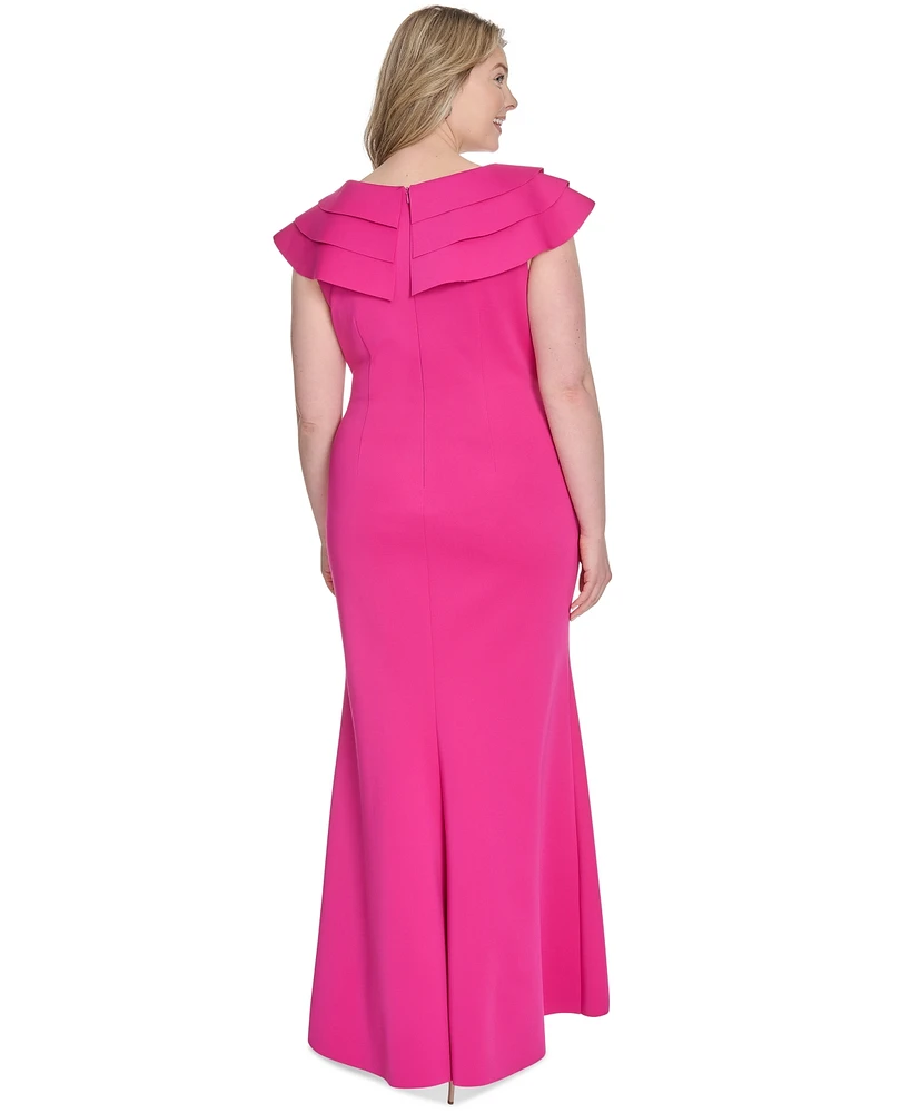 Jessica Howard Plus Ruffle-Sleeve Rosette-Trim A-Line Gown