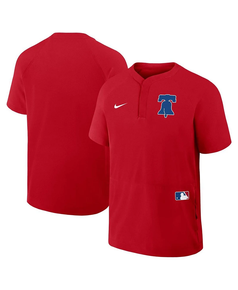 Nike Men's Red Philadelphia Phillies Authentic Collection Raglan Short Sleeve Windshirt