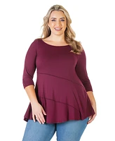 24seven Comfort Apparel Plus Size Ruched Sleeve Swing Tunic Top