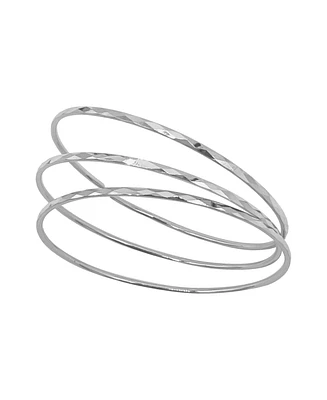 Adornia Silver Hammered 3mm Bangle Set