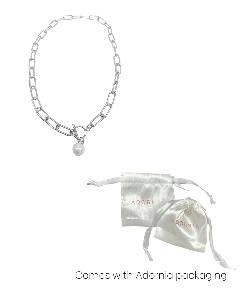 Adornia Tarnish Resistant Silver Pearl Paper Clip Toggle Necklace