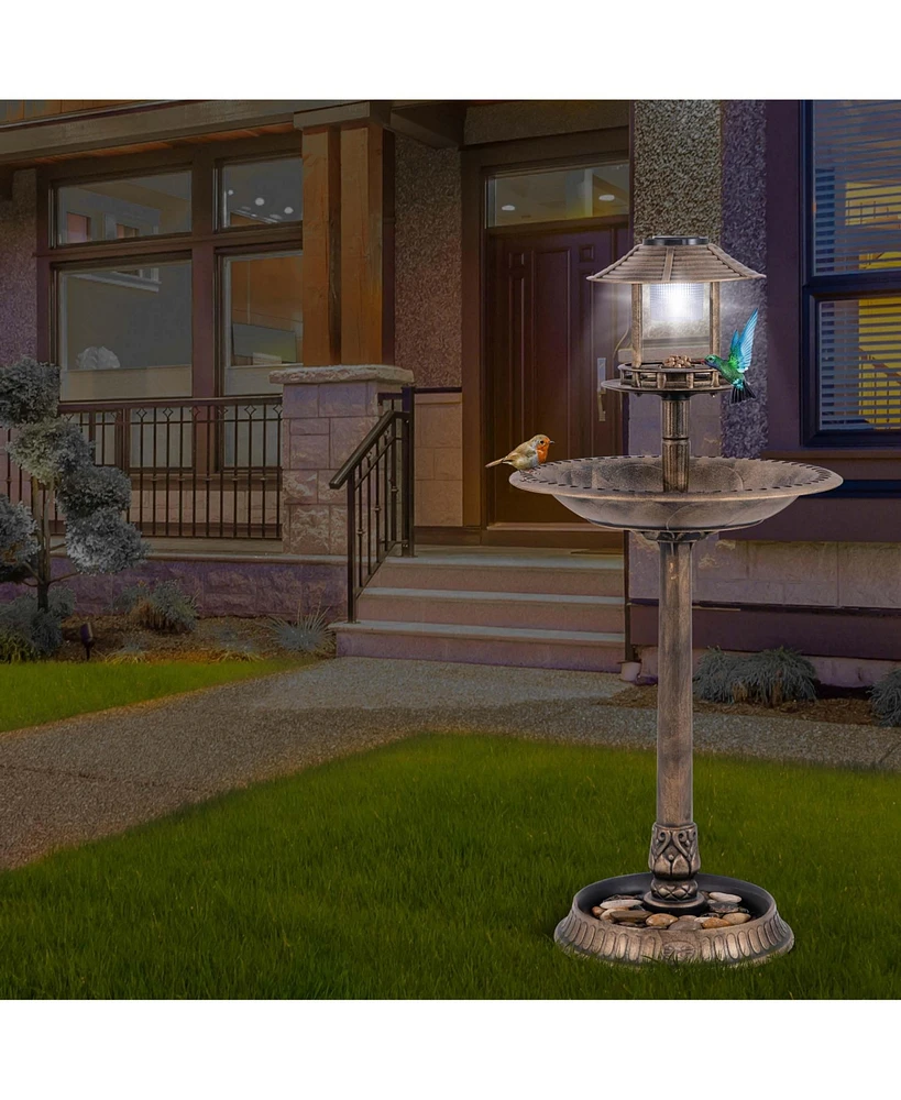 3-In-1 Pedestal Bird Bath with Solar Light Feeder & Flower Planter