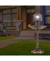 3-In-1 Pedestal Bird Bath with Solar Light Feeder & Flower Planter