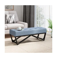 Upholstered Bench with Black Geometric Legs and Modern Bentwood Frame for Living Room or Bedroom-The Pop Home
