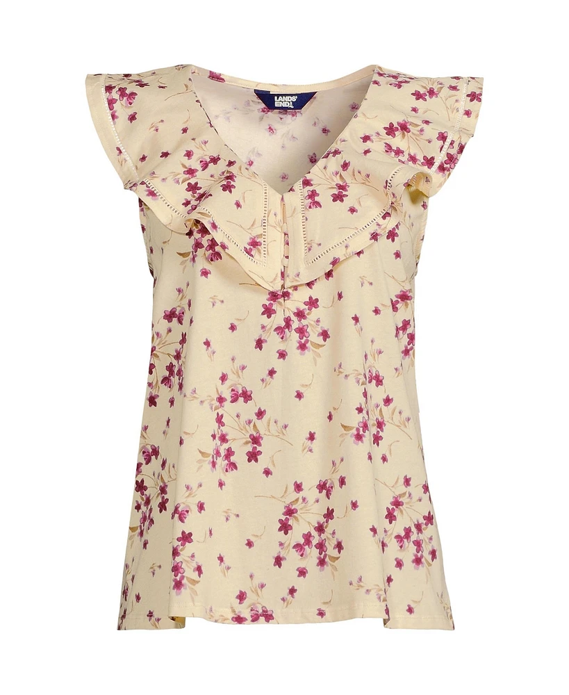 Lands' End Women's V Neck Cascade Ruffle Top