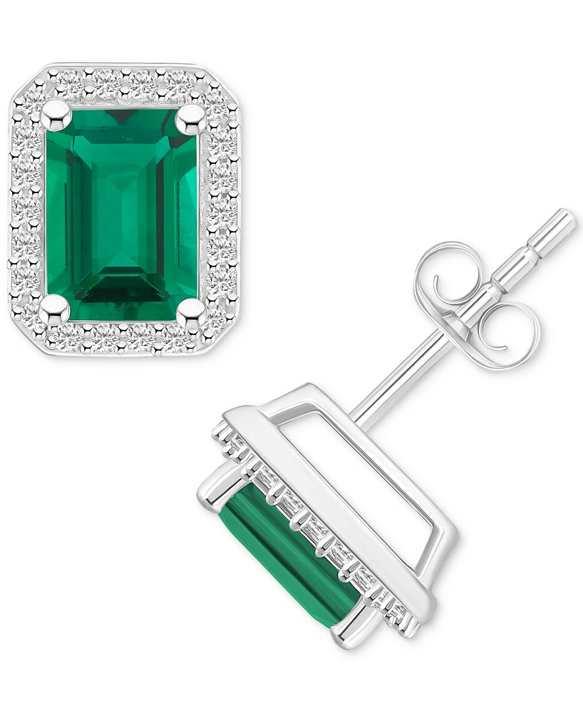 Lab-Created Emerald (1-3/4 ct. t.w.) & White Sapphire (1/4 Rectangle Halo Stud Earrings 10k Gold (Also Gold)