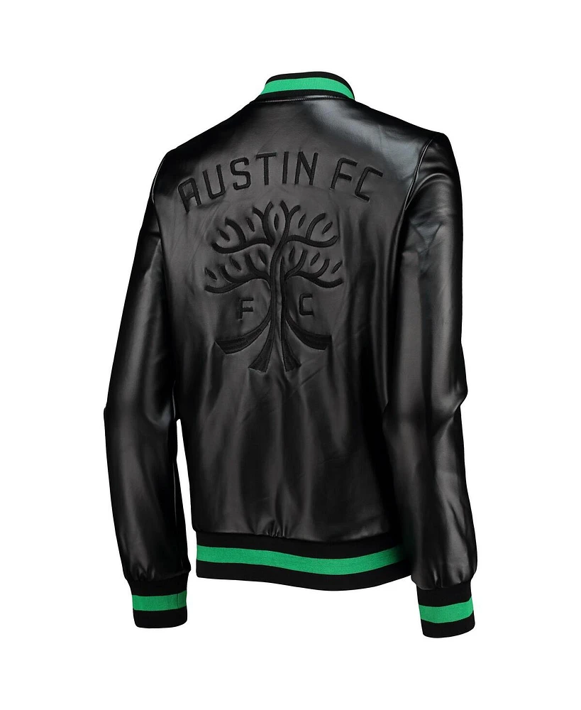 The Wild Collective Women's Black Austin Fc Full-Snap Bomber Jacket