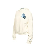 New Era Women's Cream Seattle Kraken Glam Game Quarter-Zip Cropped Floral Pullover Hoodie