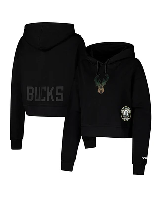 Pro Standard Women's Black Milwaukee Bucks Jewels Cropped Pullover Hoodie