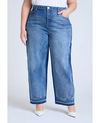Eloquii Women's Two Tone High Rise Straight Leg Jean