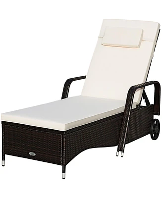 Patio Rattan Lounge Chair Chaise Adjustable Recliner Cushioned Sofa Garden