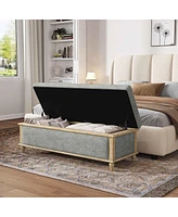 Elegant Upholstered Storage Ottoman Bench with Weathered Wood Frame and Lift-Top for Bedroom or Living Room Seating and Organization-The Pop Home